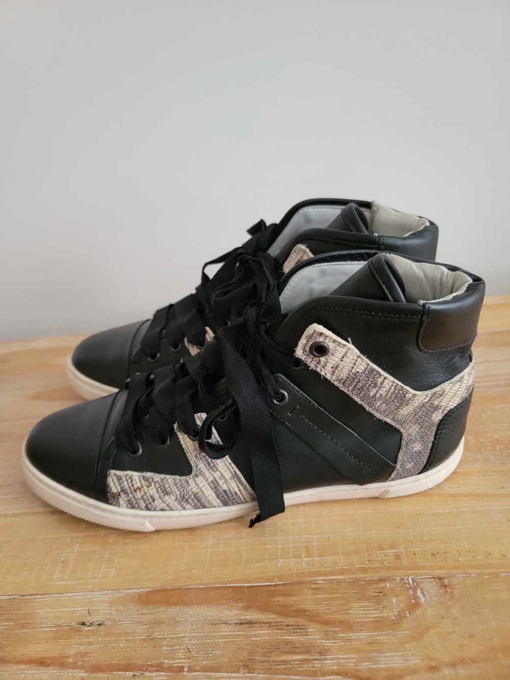 Lanvin High-Top Sneakers with Black And Cream Snake Emboss Size 40